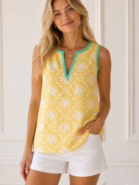 STS Sail to Sable Yellow Linen Blend Sleeveless Tunic Top Small 54690